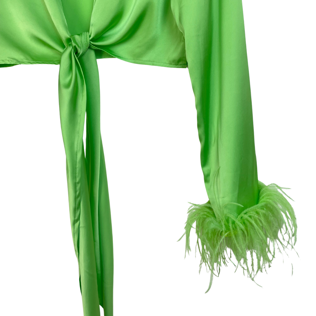 Feathered Crop Tie Front Top