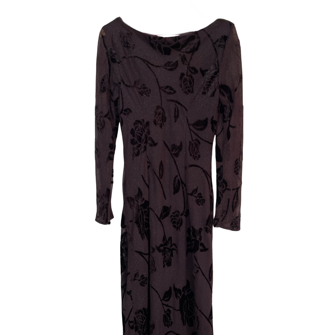 Vintage 90s Bias Cut Velvet Burnout Maxi Dress