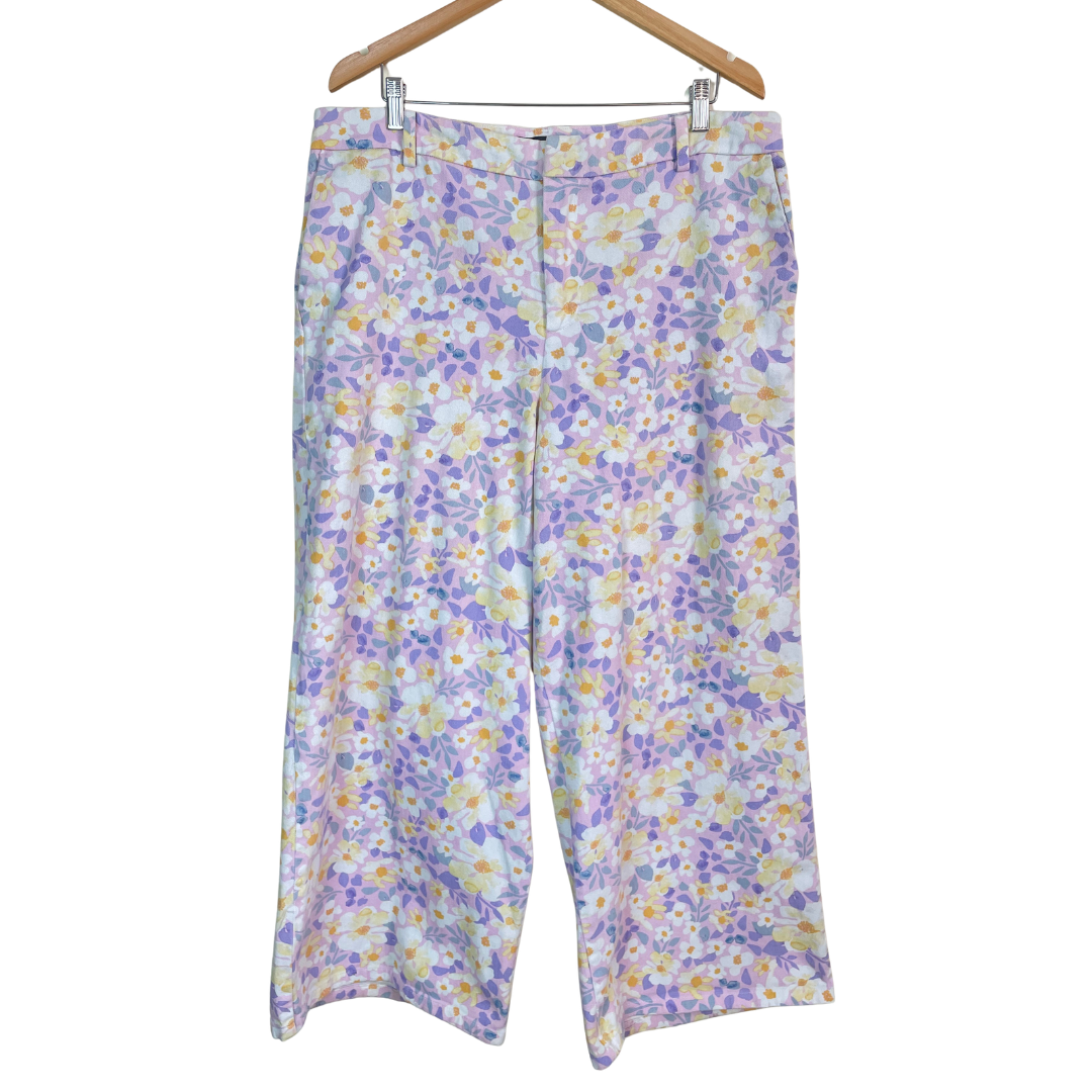 Floral Printed Wide Leg High Waist Plus Size Trouser