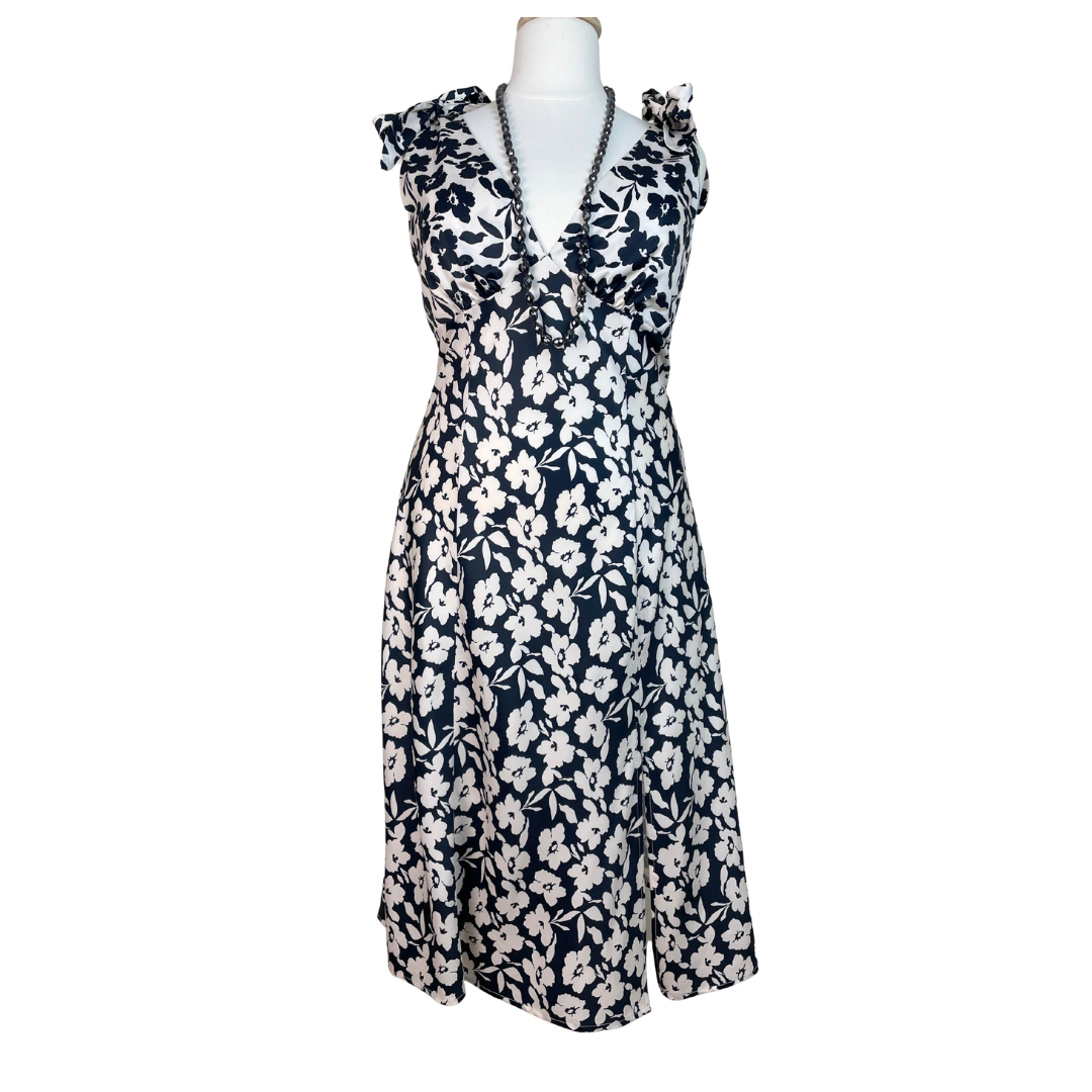 V-Neck Bowknot Floral Split Maxi Dress