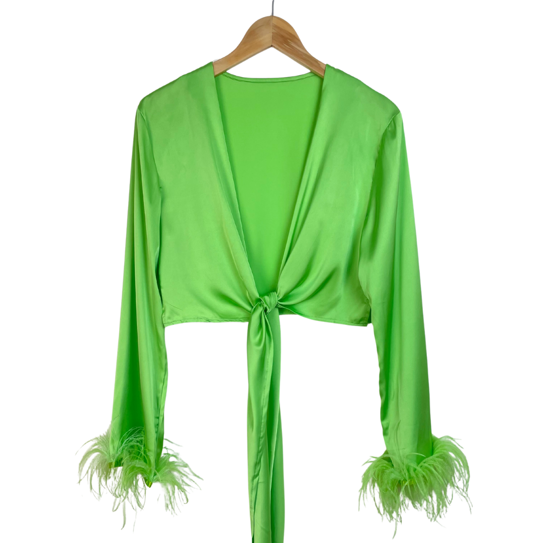 Feathered Crop Tie Front Top