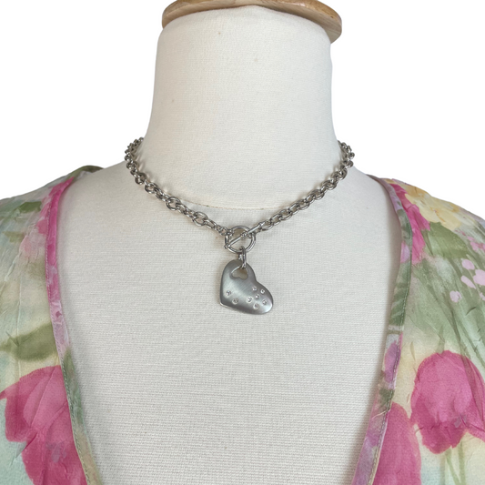 Silver Heart Charm Link Necklace