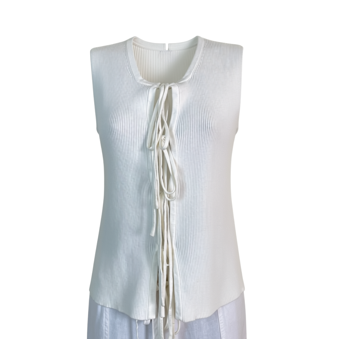 Cream Tie Front Knit Top