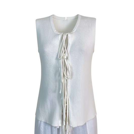Cream Tie Front Knit Top