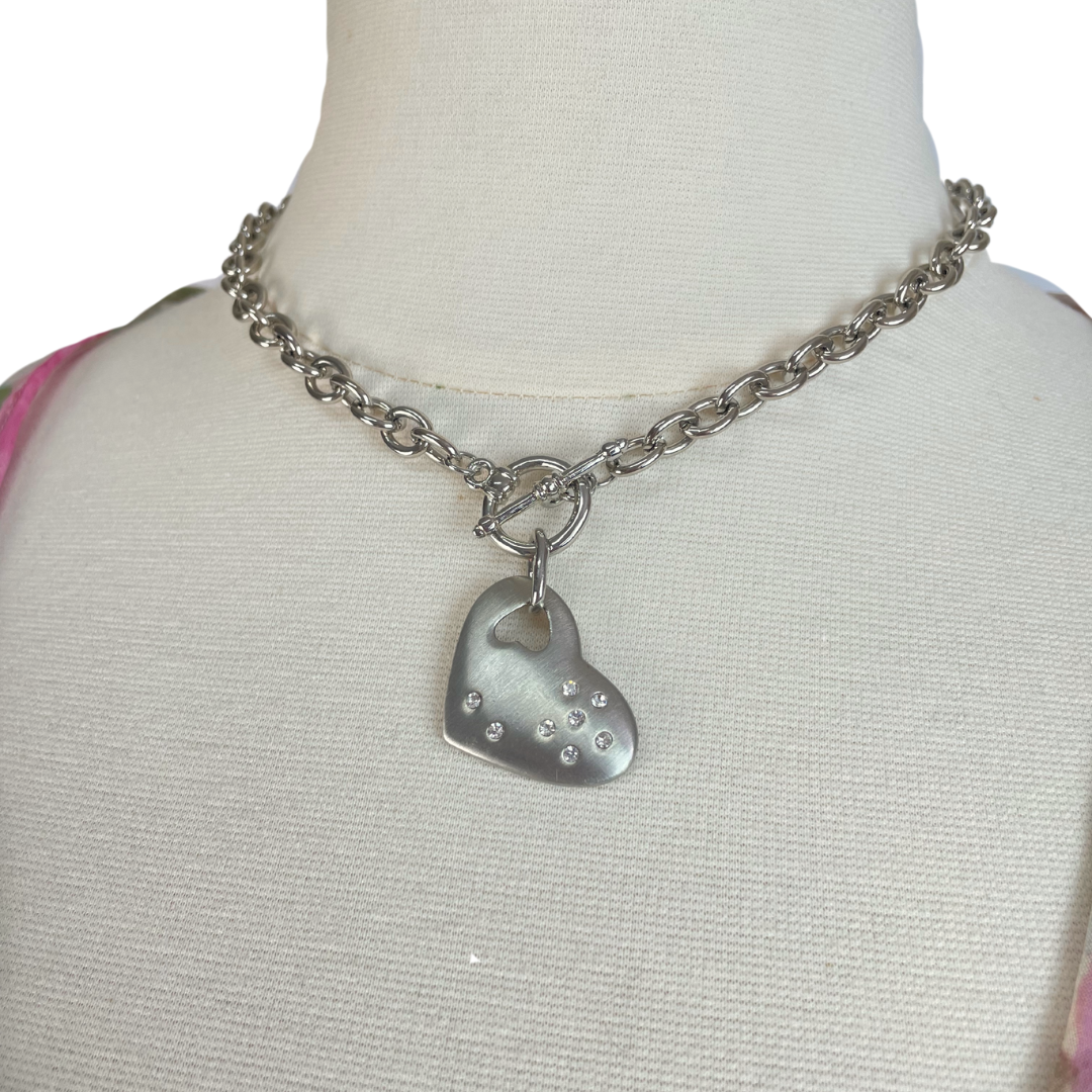 Silver Heart Charm Link Necklace