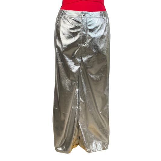 Silver Metallic Wide Leg Pants