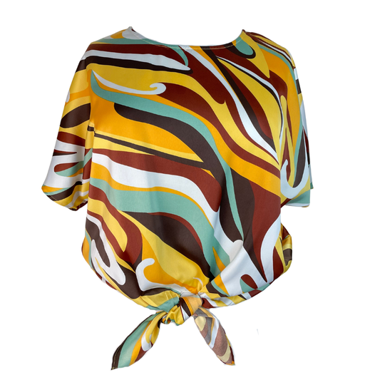 Tie Front Print Blouse