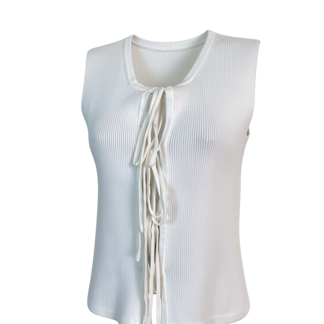 Cream Tie Front Knit Top