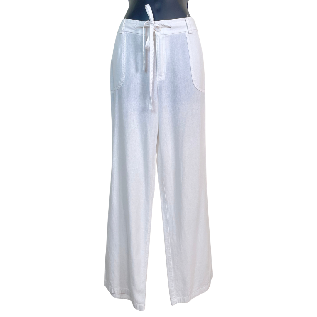 White Drawstring Linen Pants