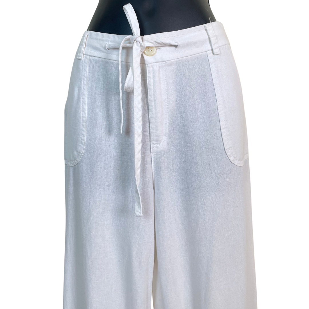 White Drawstring Linen Pants