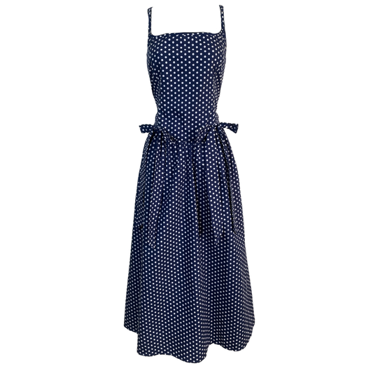 Basque Waist Polka Dot Cotton Midi Dress