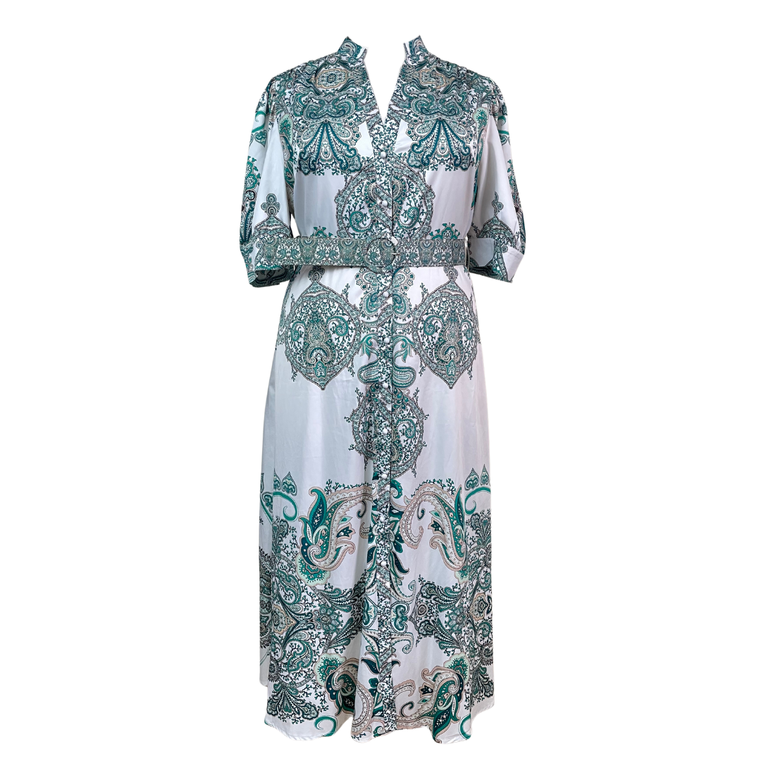 Plus Size Printed Maxi Dress with Belt