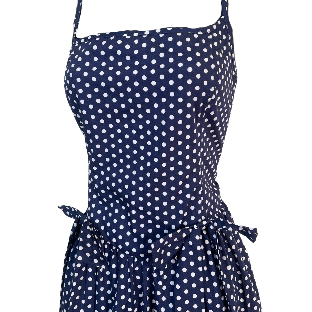 Basque Waist Polka Dot Cotton Midi Dress