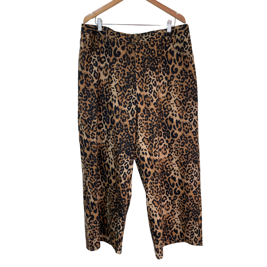 High Waist Leopard Print Wide Leg Jeans