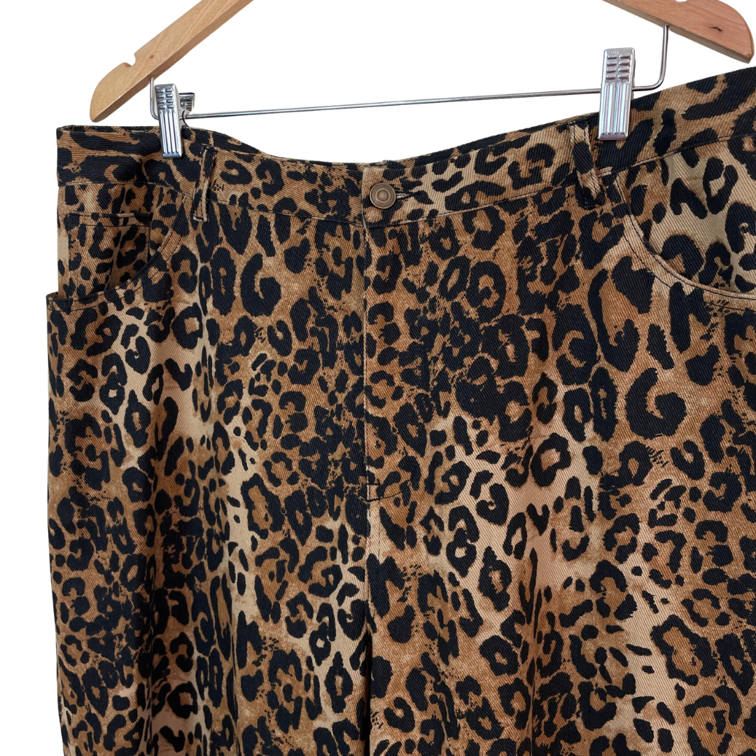 High Waist Leopard Print Wide Leg Jeans