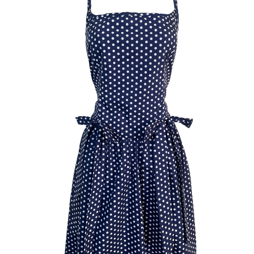 Basque Waist Polka Dot Cotton Midi Dress