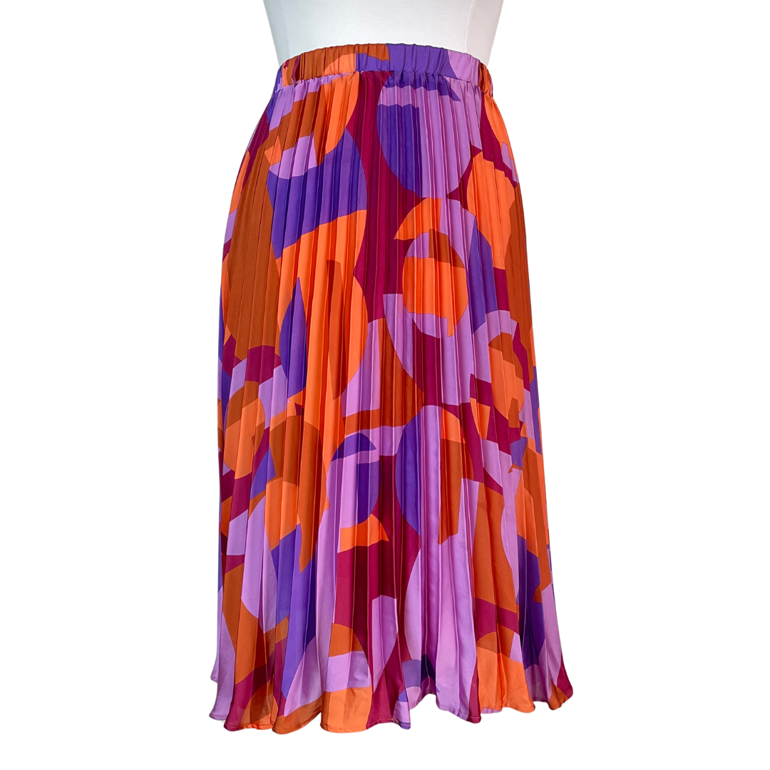 Geometric Print Pleated Plus Size Midi Skirt