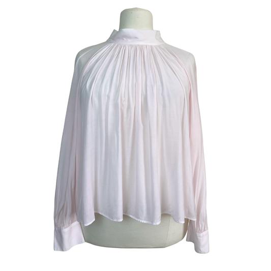Light Pink High-neck Pleated Blouse