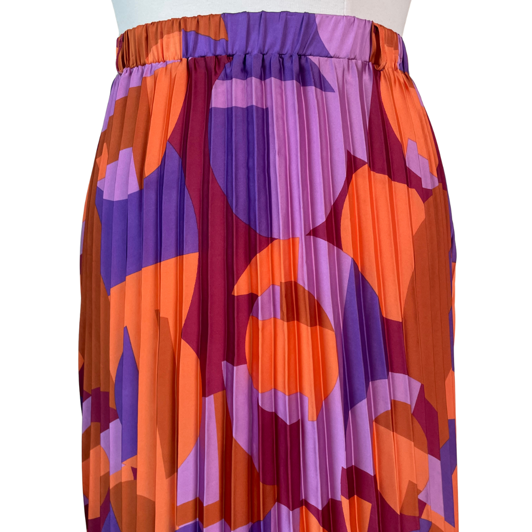 Geometric Print Pleated Plus Size Midi Skirt