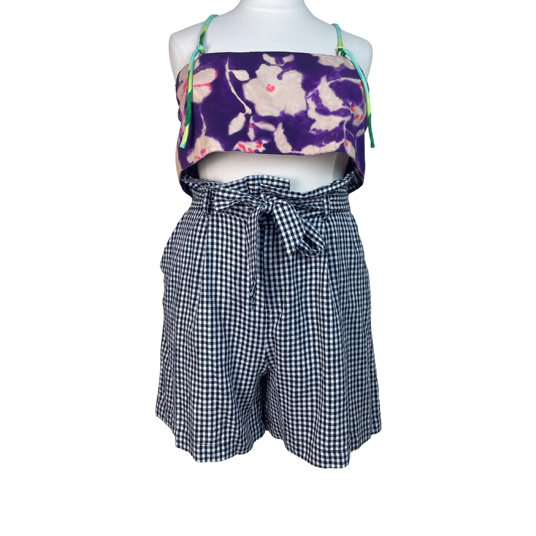 Gingham Linen Blend Paperbag Shorts