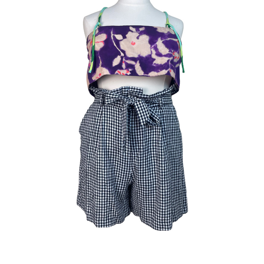 Gingham Linen Blend Paperbag Shorts